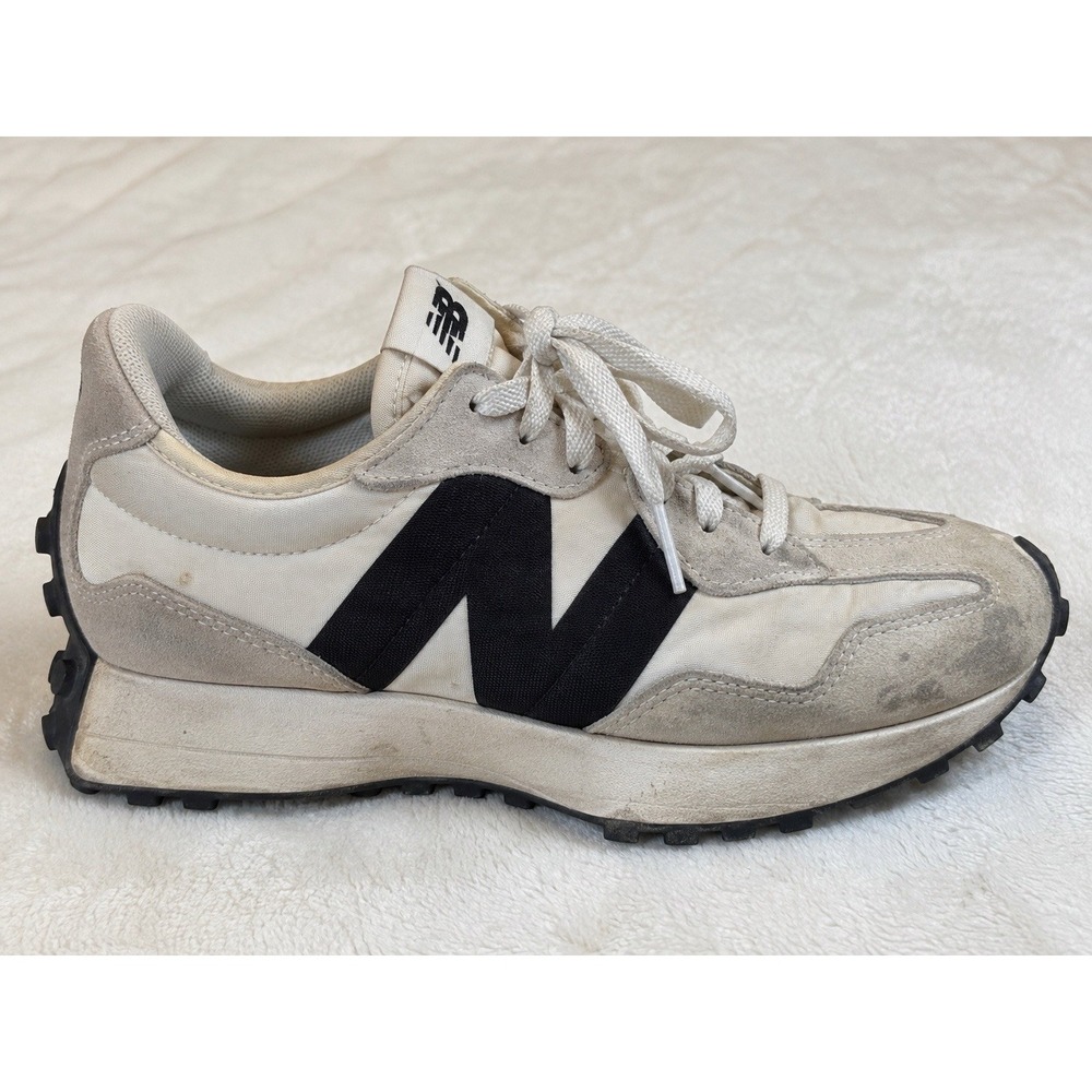 New Balance 327 Women 8 Sea Salt White Black Suede Nylon Sneakers WS327FE